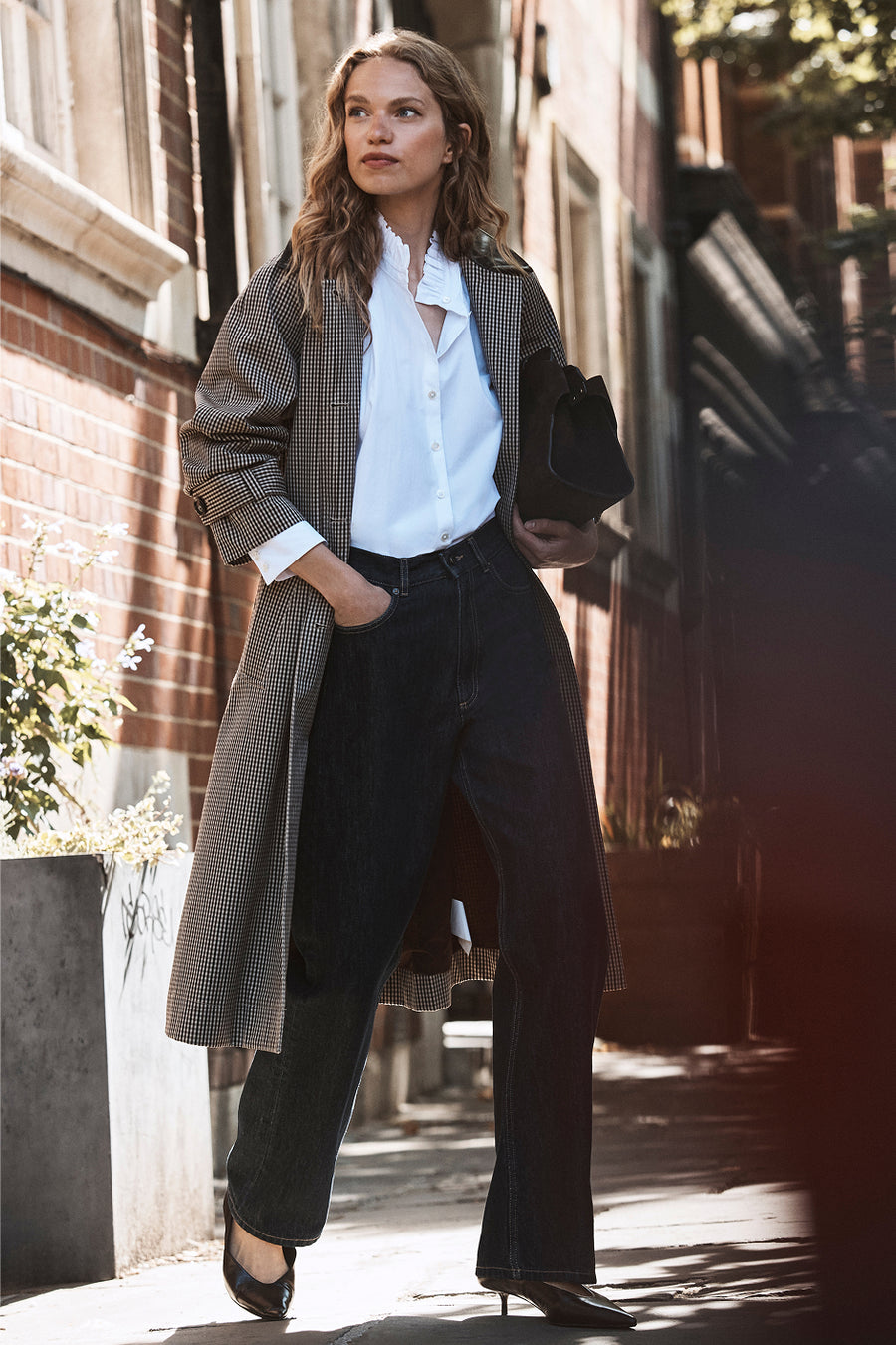 Addie Check Trench Coat - Beige/Chocolate Check