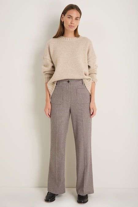 Eleanor Wool Blend Trousers - Cocoa/Blue Check