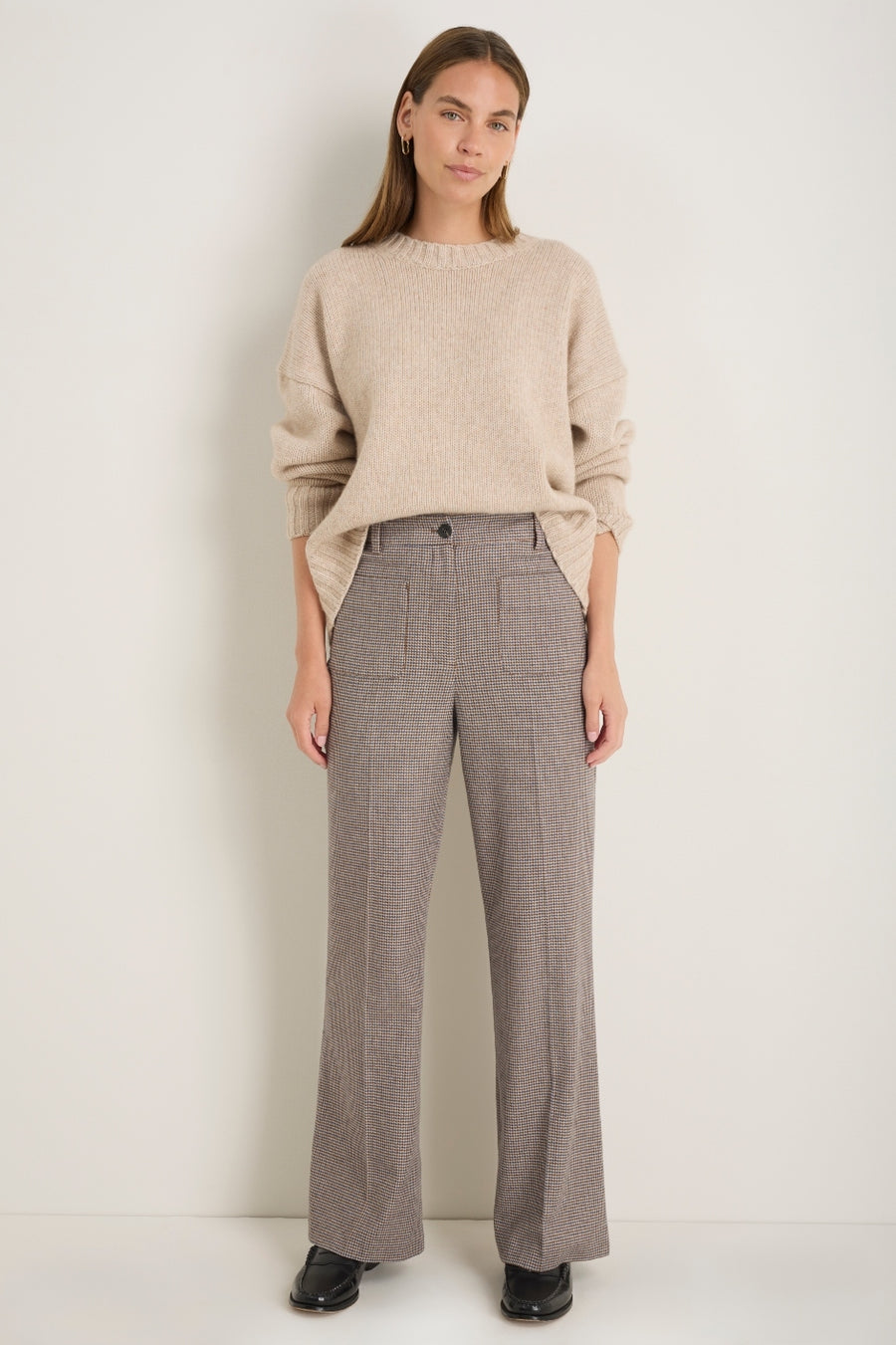 Eleanor Wool Blend Trousers - Cocoa/Blue Check