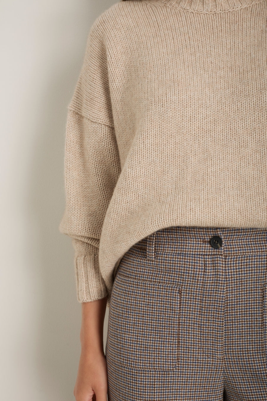 Eleanor Wool Blend Trousers - Cocoa/Blue Check