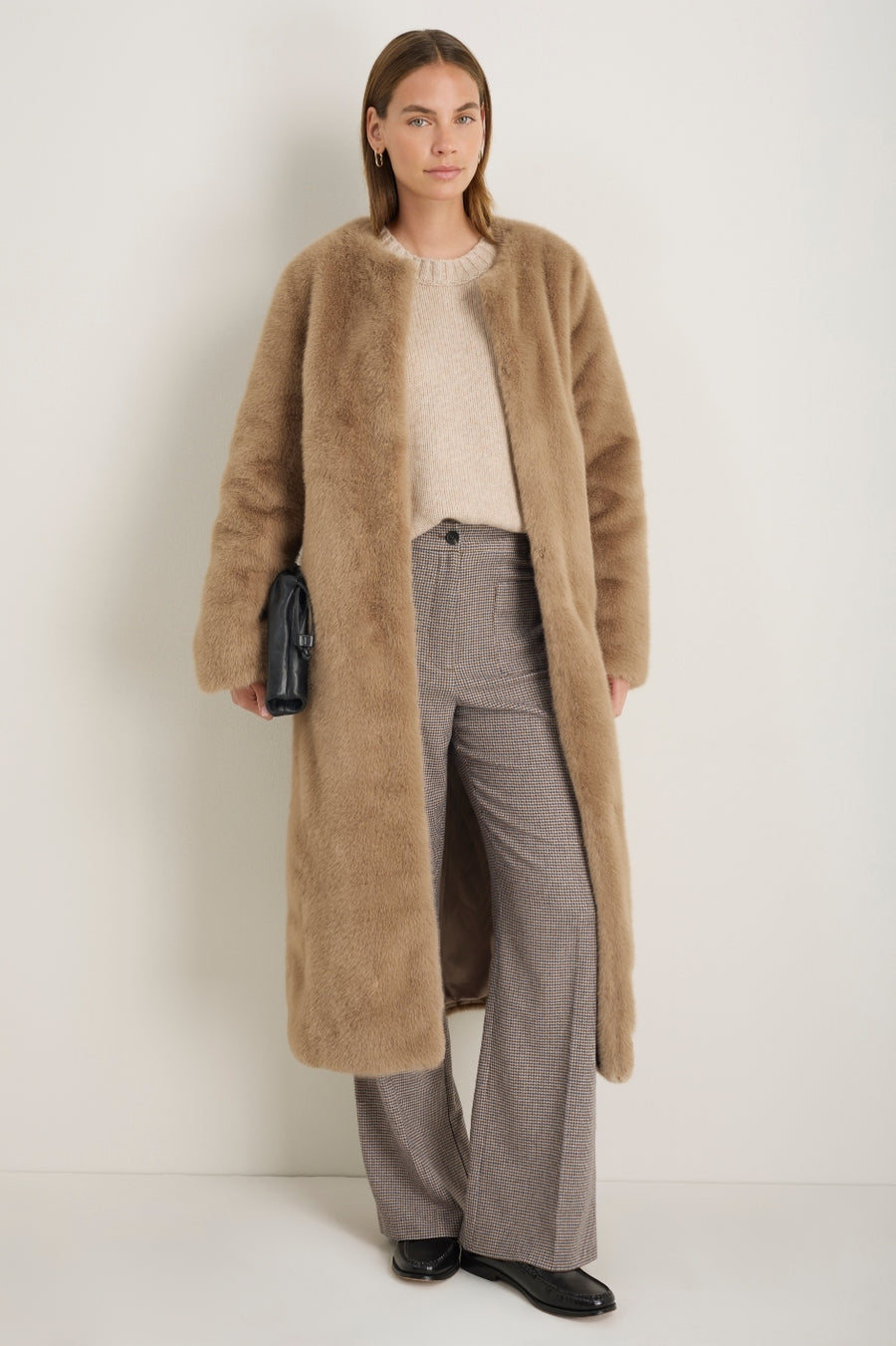 Eleanor Wool Blend Trousers - Cocoa/Blue Check