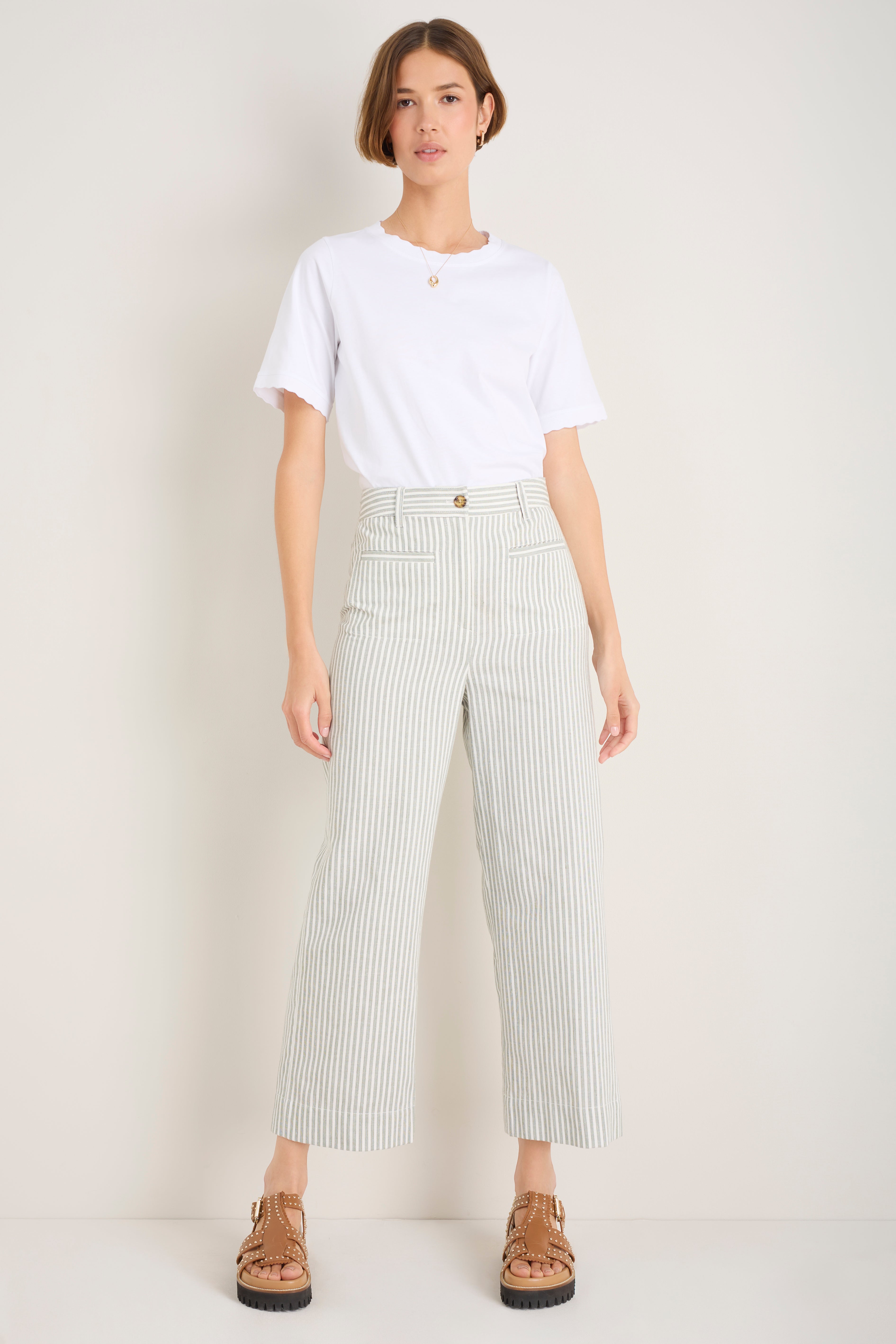 Eliana Trouser - Sage Green/Ivory Stripe