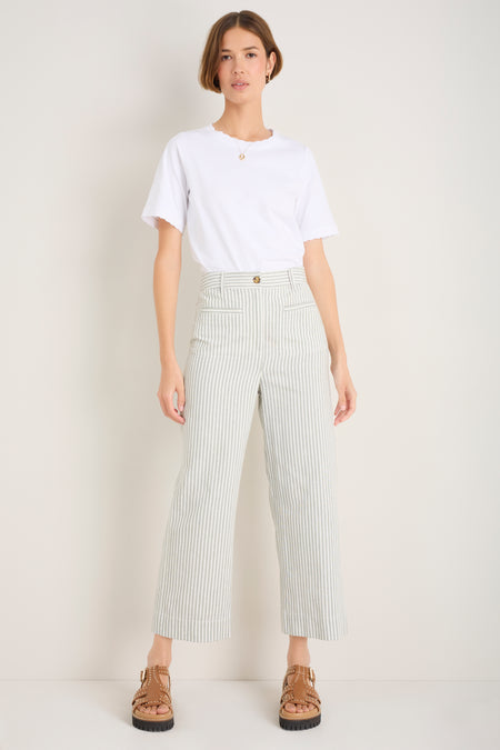 Eliana Trouser - Sage Green/Ivory Stripe