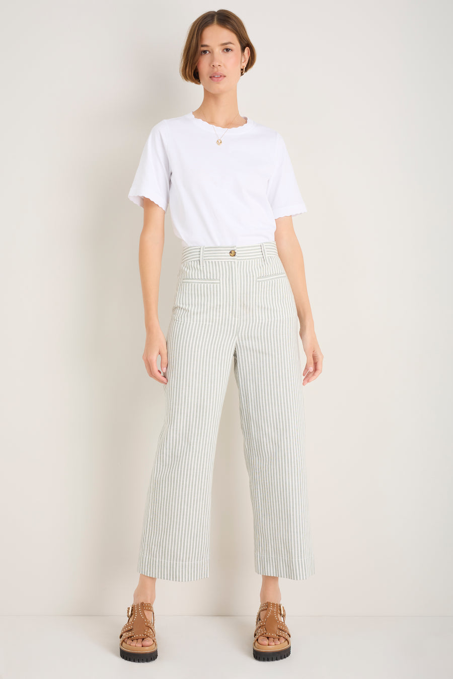 Eliana Trouser - Sage Green/Ivory Stripe