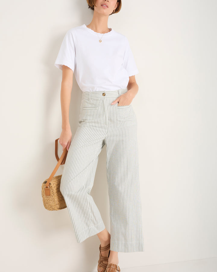 Eliana Trouser - Sage Green/Ivory Stripe