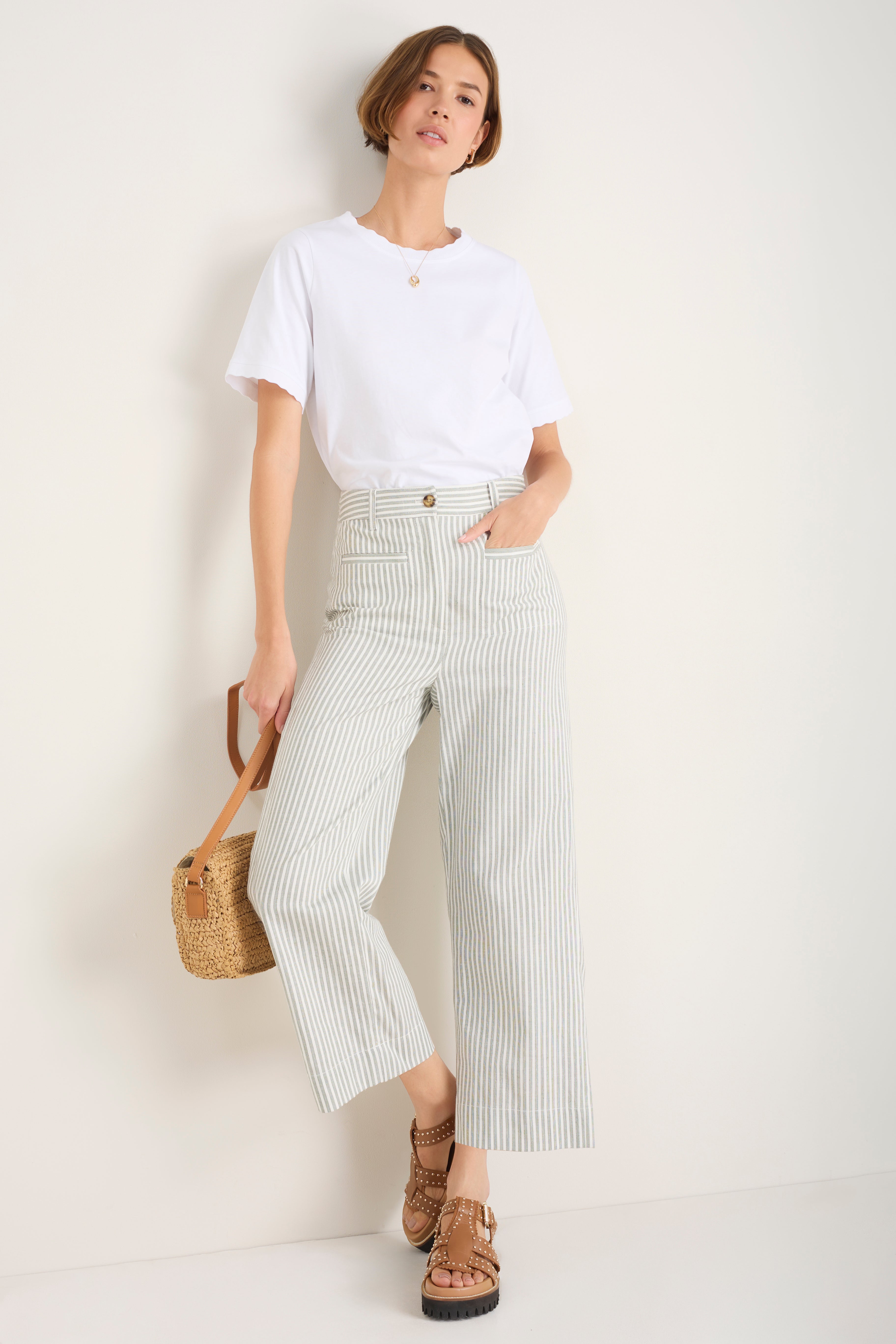 Eliana Trouser - Sage Green/Ivory Stripe