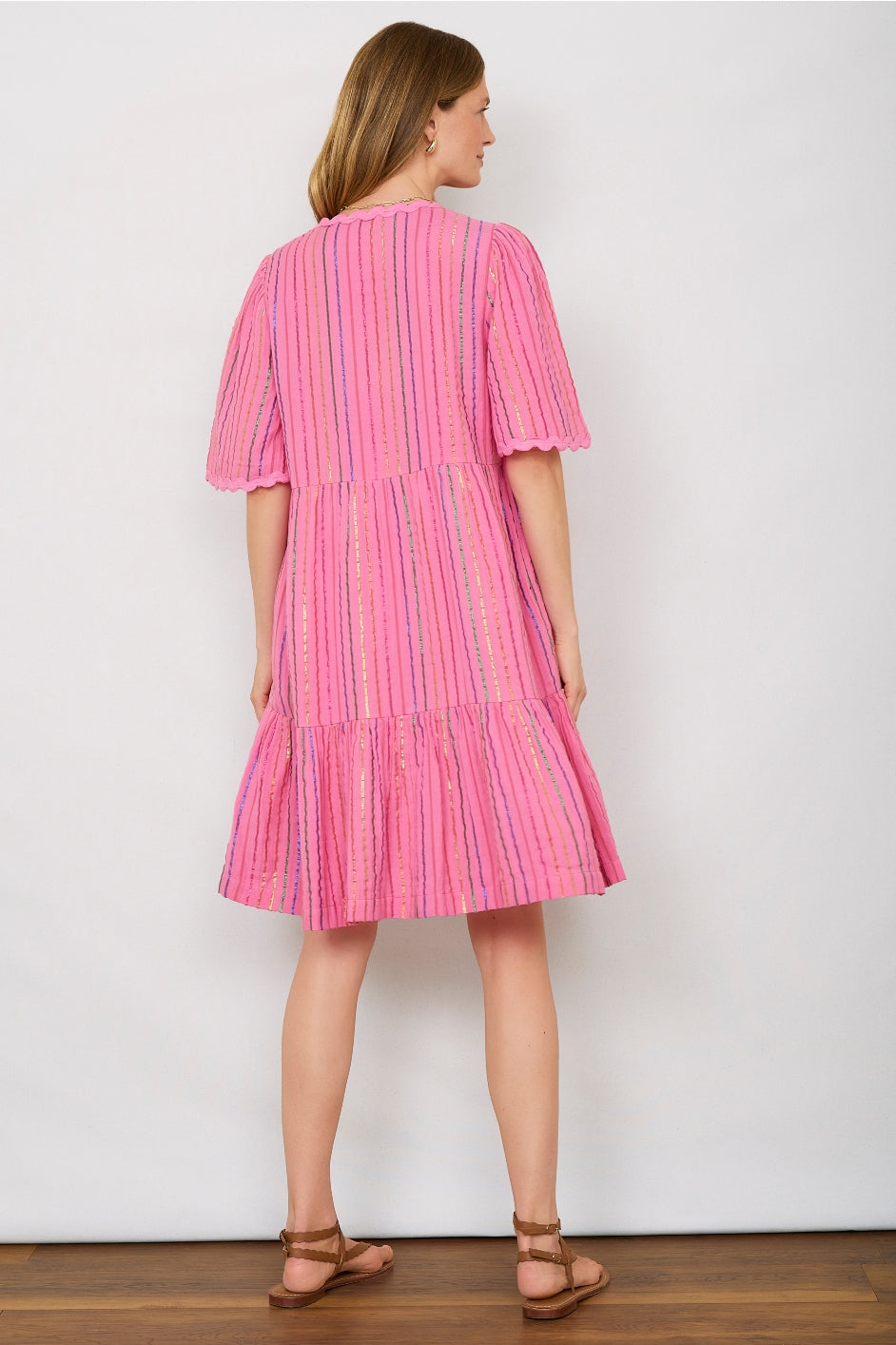 Eloise Stripe Button Dress - Pink