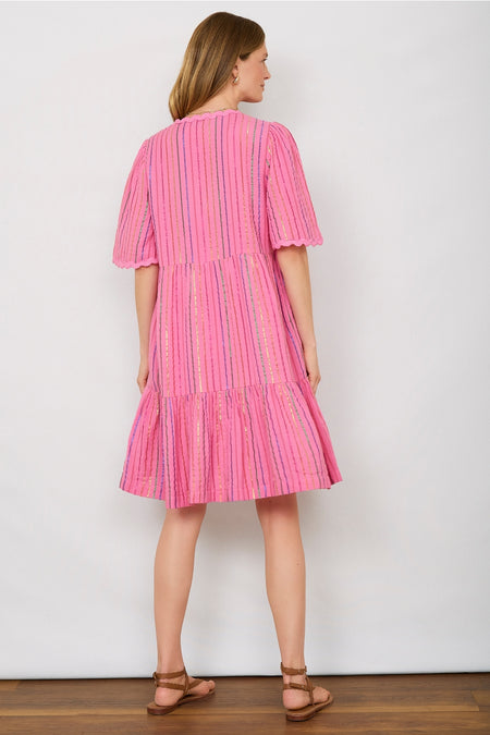 Elise Stripe Shimmer Dress - Sorbet Pink Multi Stripe