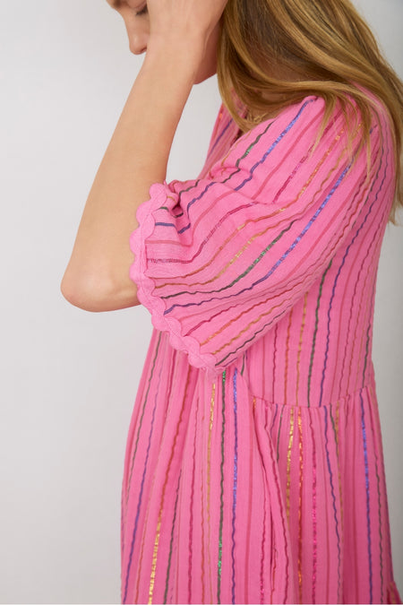 Elise Stripe Shimmer Dress - Sorbet Pink Multi Stripe