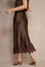 Ella Silk Lace Trim Skirt - Cocoa