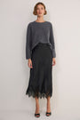 Ella Silk Lace Trim Skirt - Black
