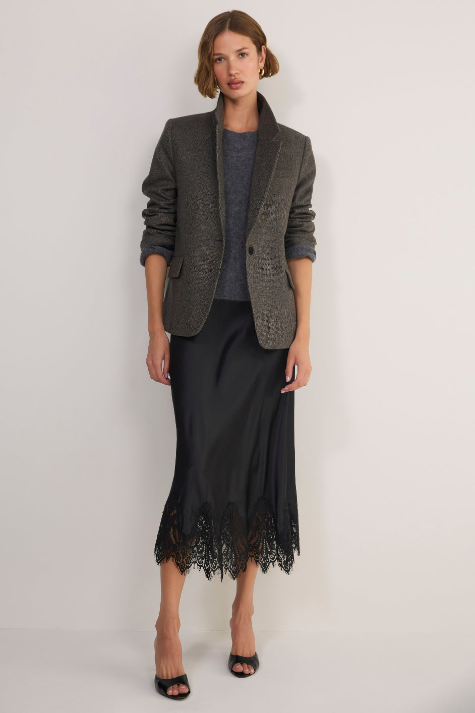 Ella Silk Lace Trim Skirt - Black
