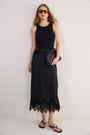 Ella Silk Lace Trim Skirt - Black