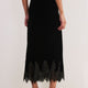 Ella Silk Velvet Lace Trim Skirt - Black