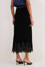 Ella Silk Velvet Lace Trim Skirt - Black