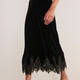 Ella Silk Velvet Lace Trim Skirt - Black