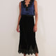 Ella Silk Velvet Lace Trim Skirt - Black