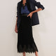 Ella Silk Velvet Lace Trim Skirt - Black