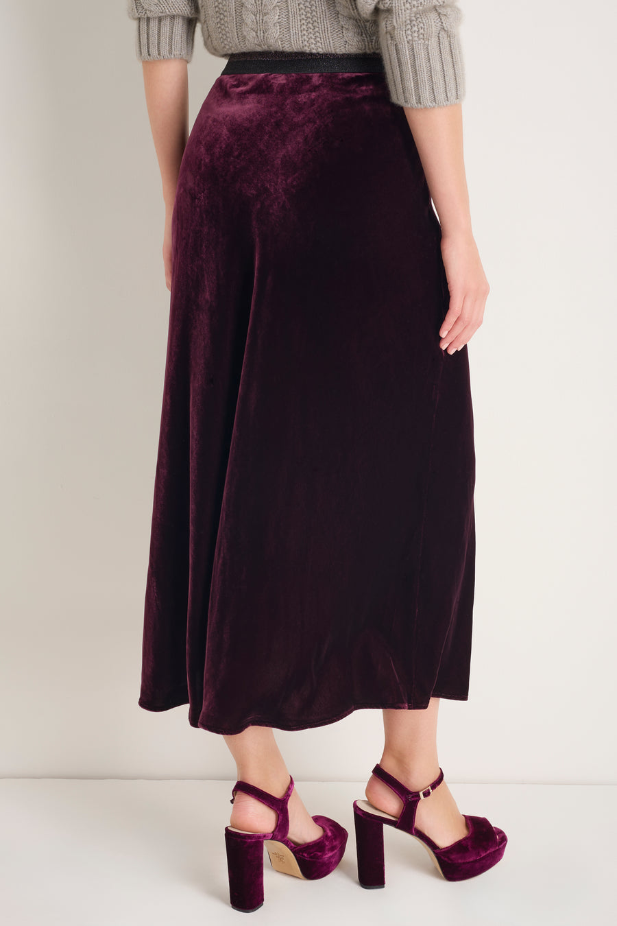 Ella Silk Velvet Skirt - Deep Fig