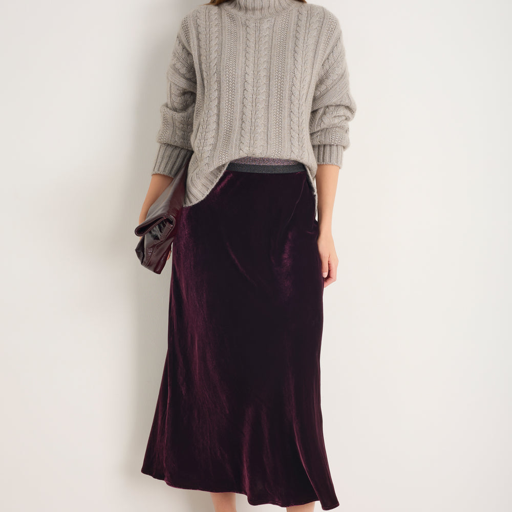 Ella Silk Velvet Skirt - Deep Fig