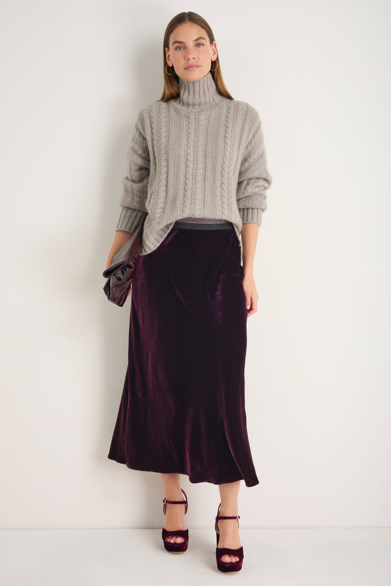 Ella Silk Velvet Skirt - Deep Fig