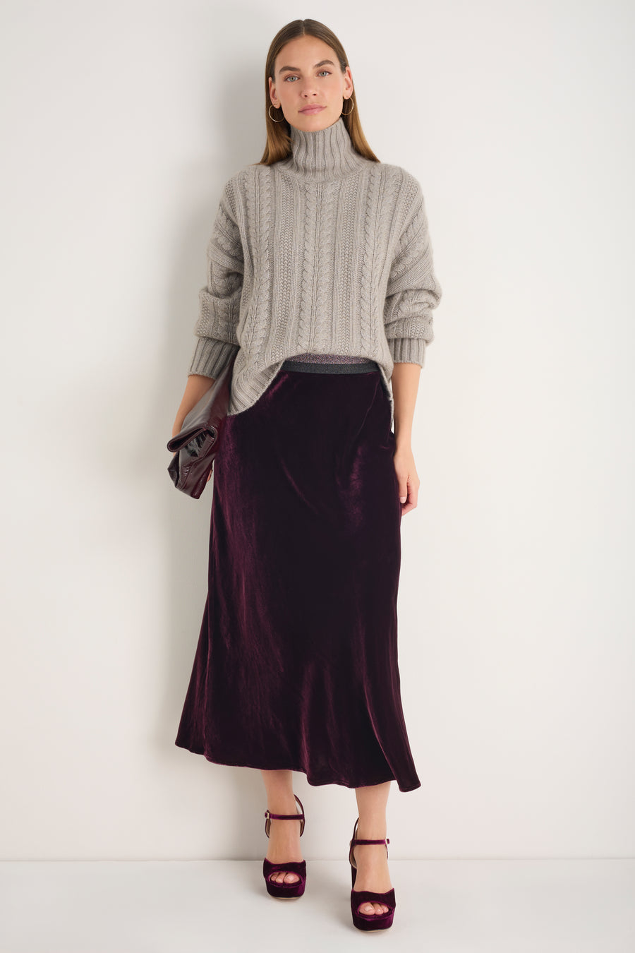 Ella Silk Velvet Skirt - Deep Fig