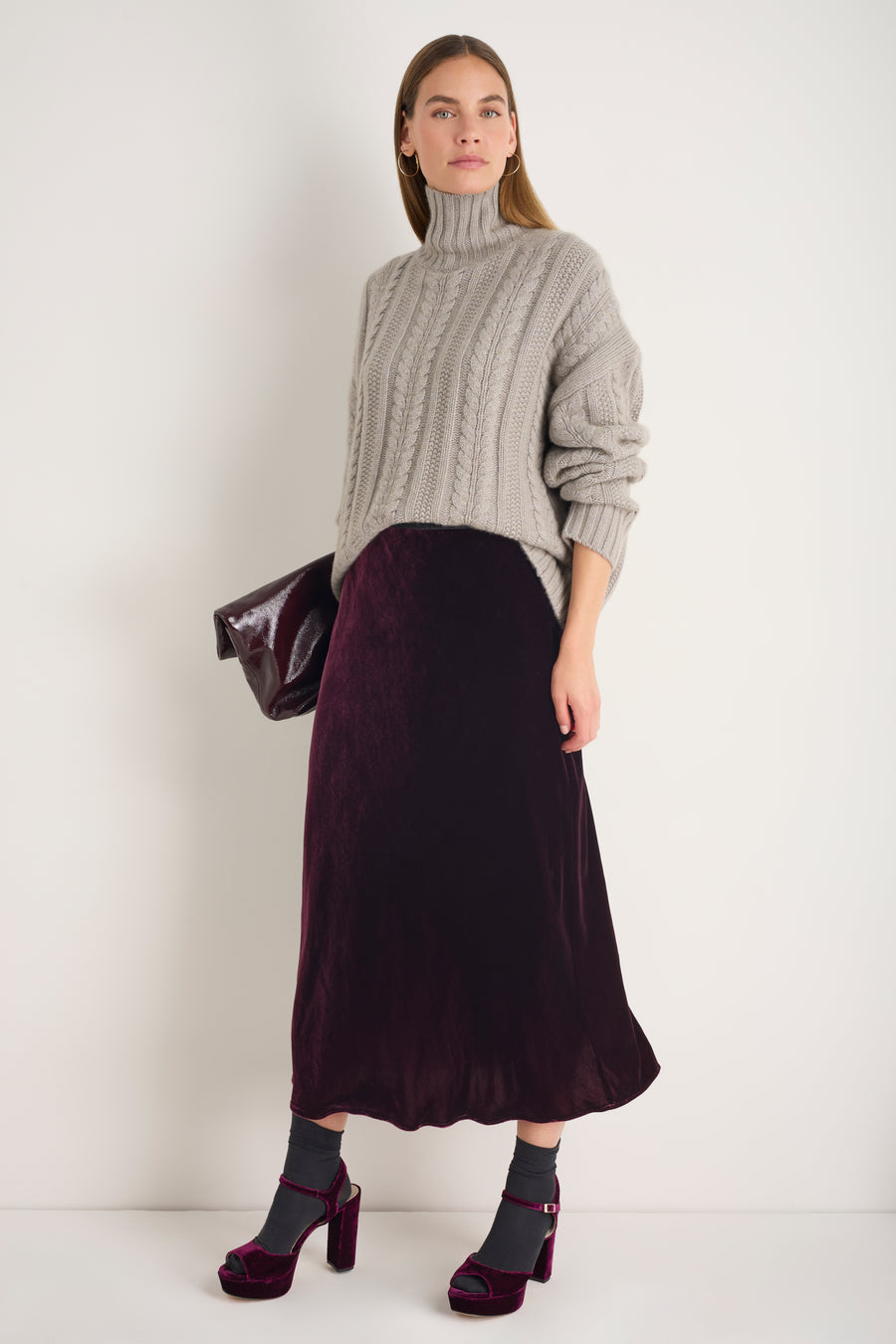 Ella Silk Velvet Skirt - Deep Fig