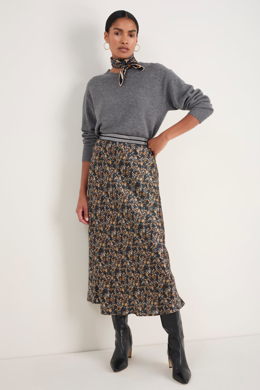 Ella Silk Skirt - Retro Floral Scarf