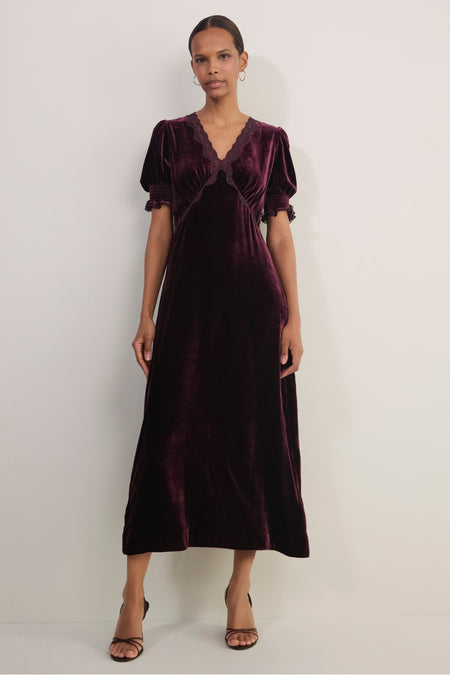 Elodie Silk Velvet Dress - Plum