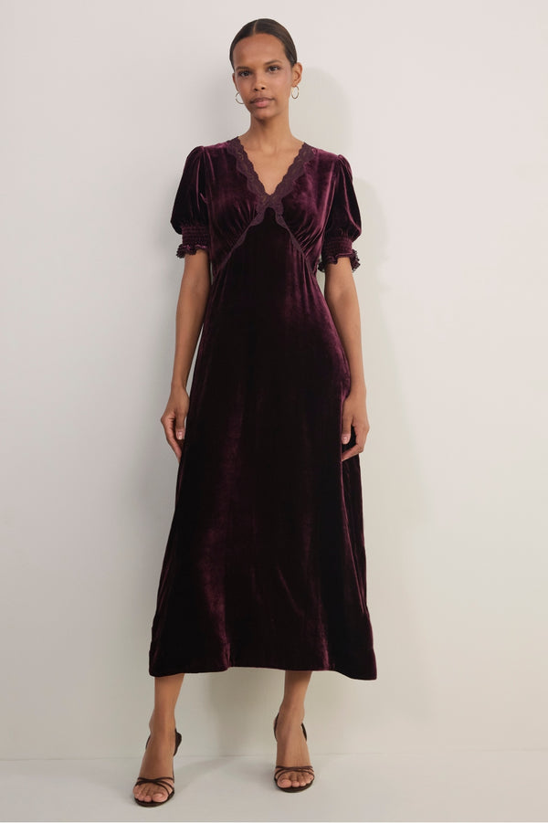 Elodie Silk Velvet Dress - Plum