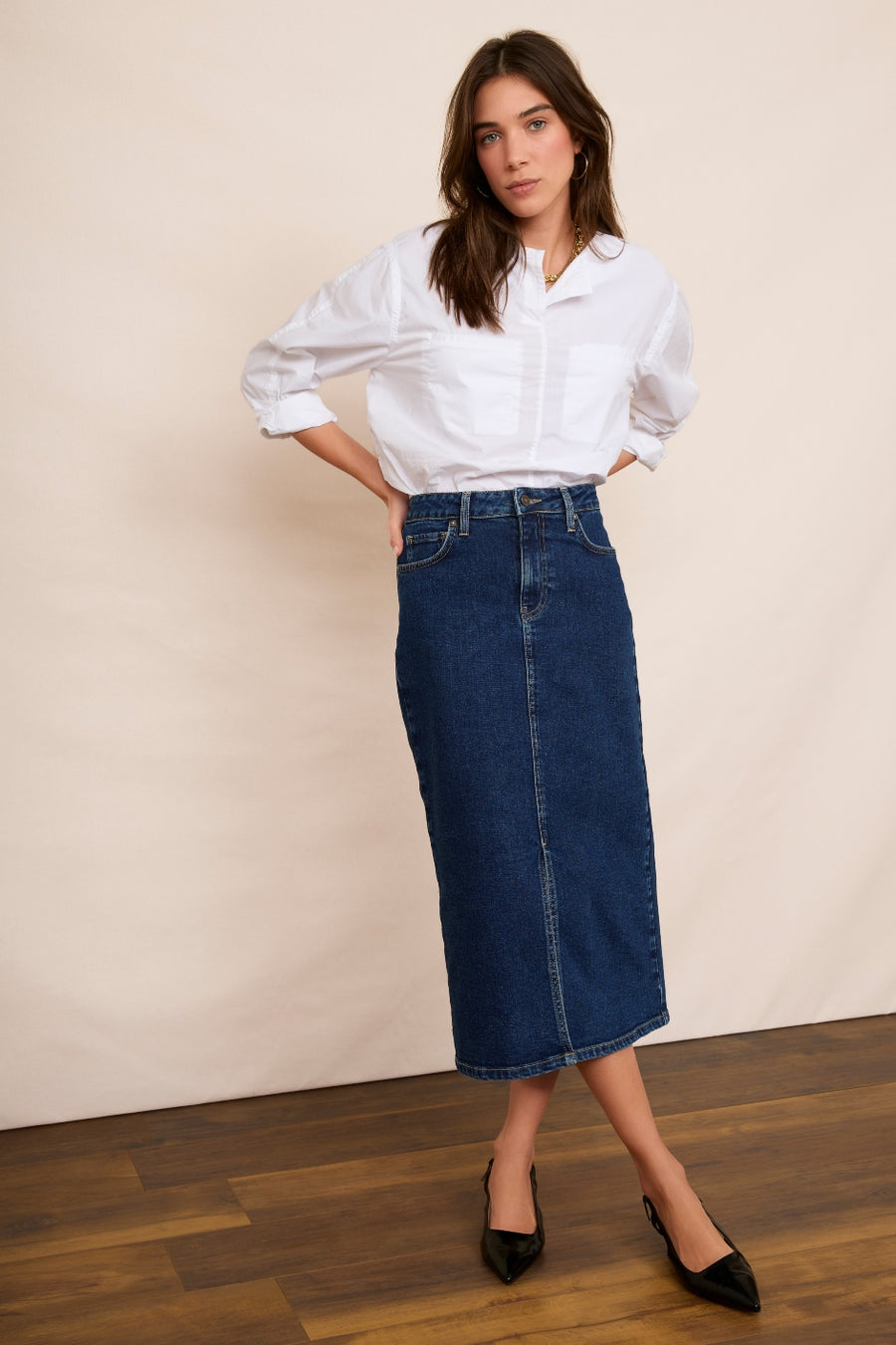 Elodie Skirt Denim – WYSE London - Main Image