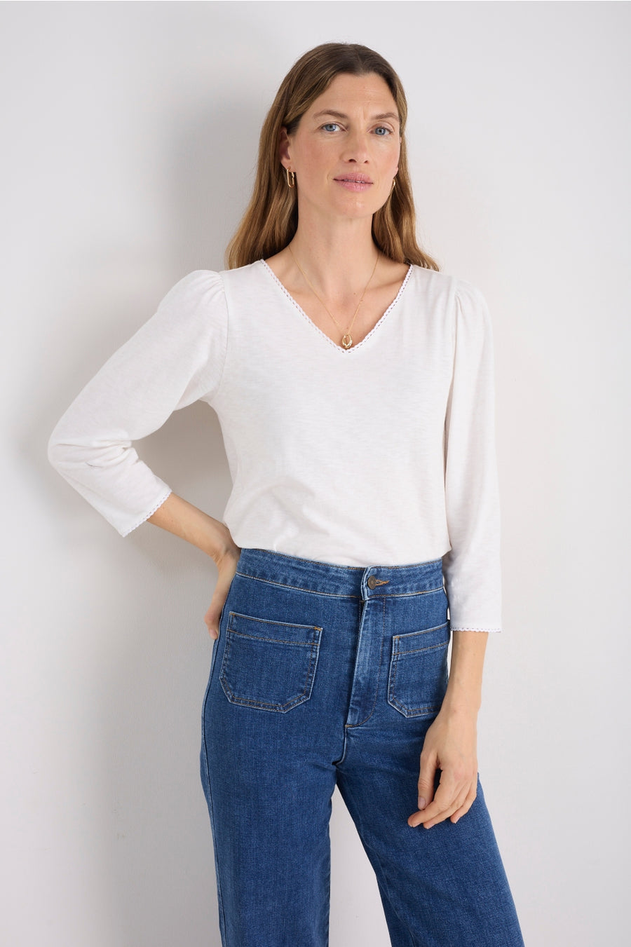 Elyna 3/4 Sleeve Tee - White