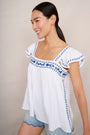 Emma Embroidered Cami - Ivory/Blue