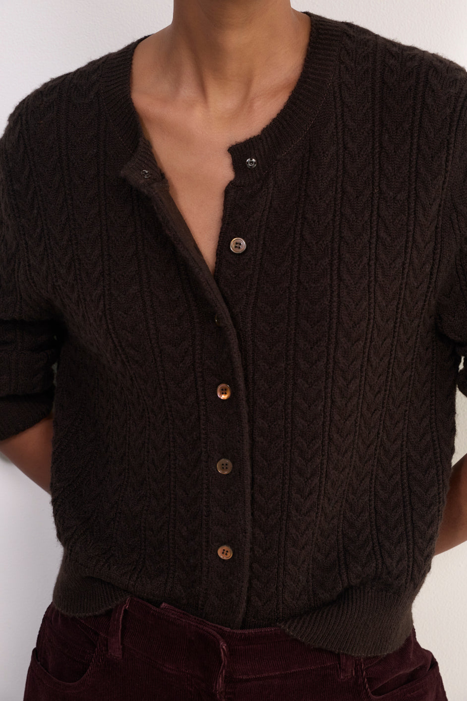 Erica Davies x WYSE Cable Cardigan - Chocolate