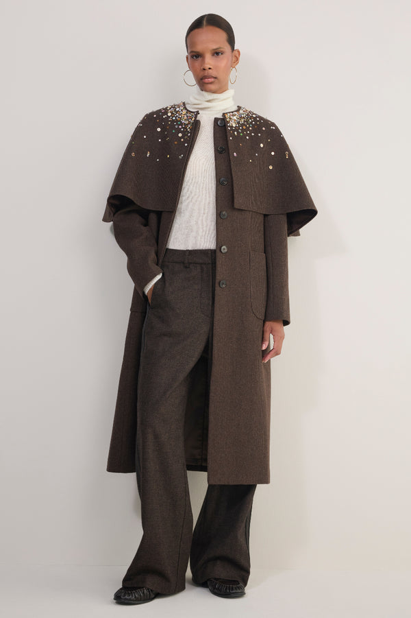 Erica Davies x WYSE Embroidered Coat - Brown Check