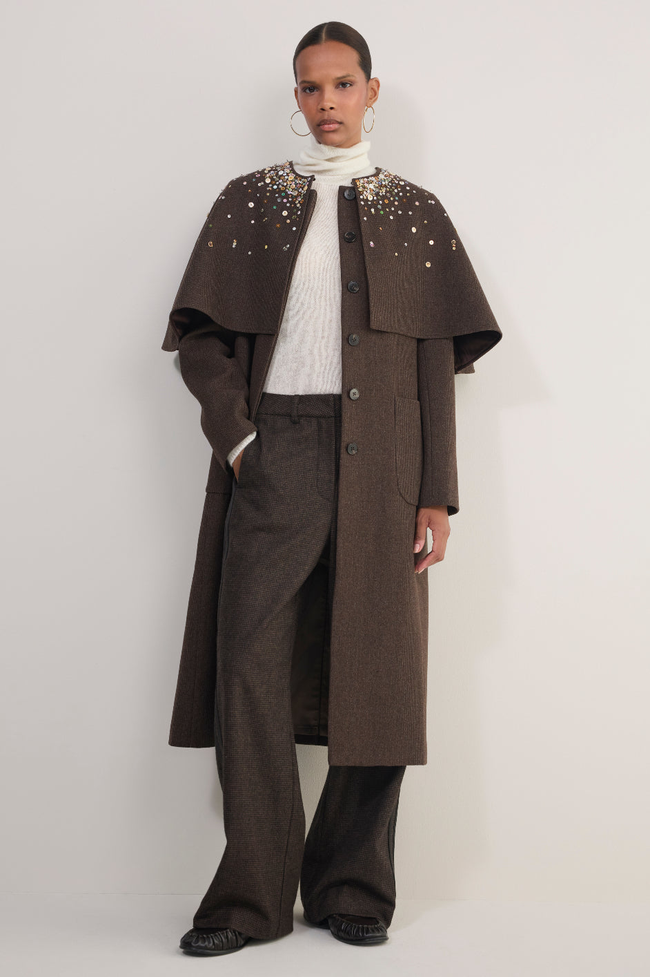 Erica Davies x WYSE Embroidered Coat - Brown Check