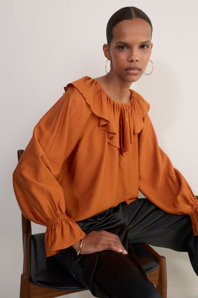Erica Davies x WYSE Ruffle Blouse - Rust