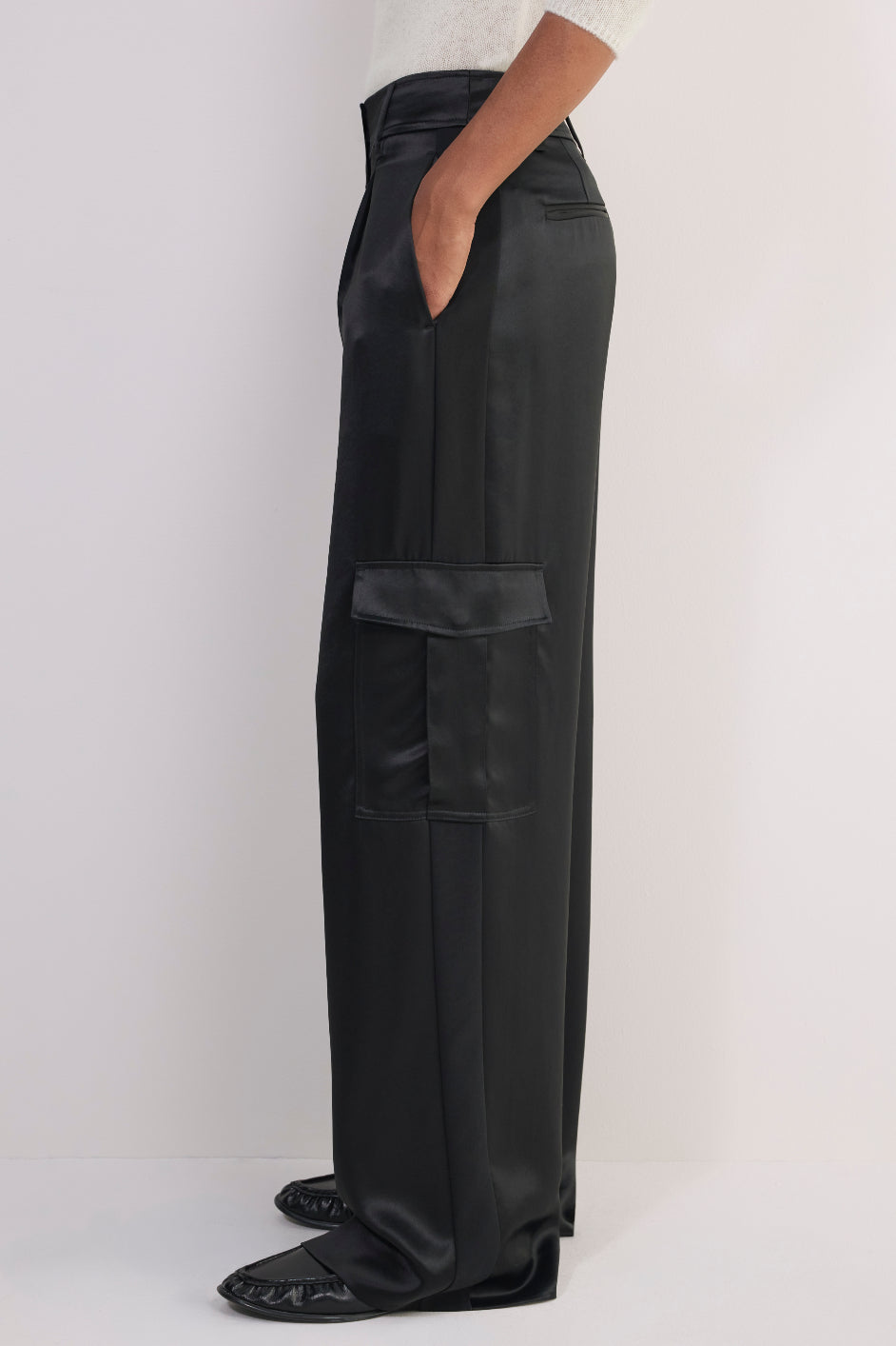 Erica Davies x WYSE Satin Cargo Trouser - Black