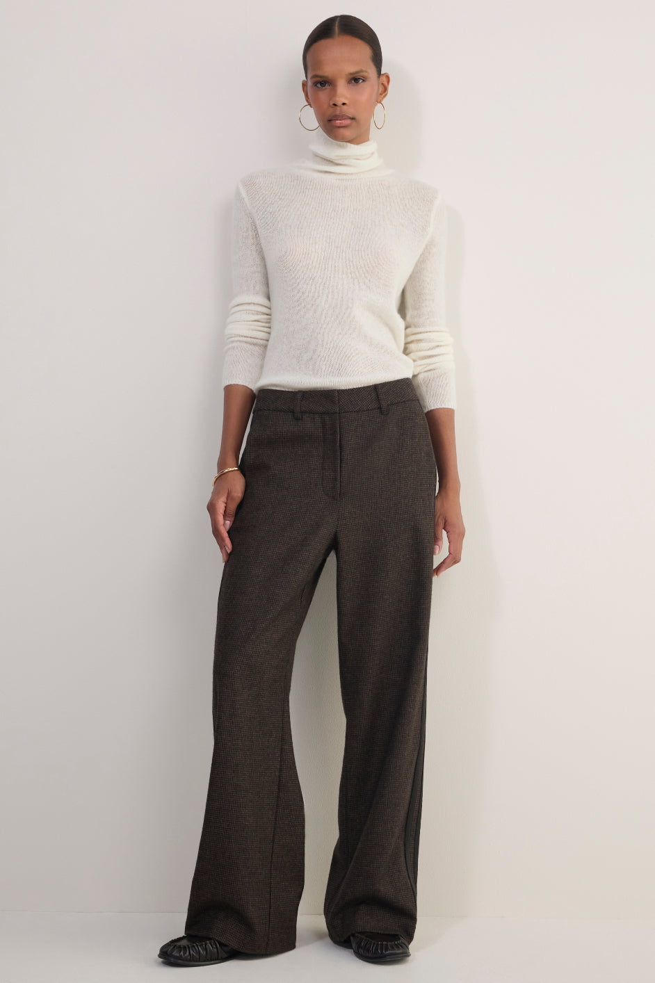 Erica Davies x WYSE Wool Trouser - Brown Check Side Stripe