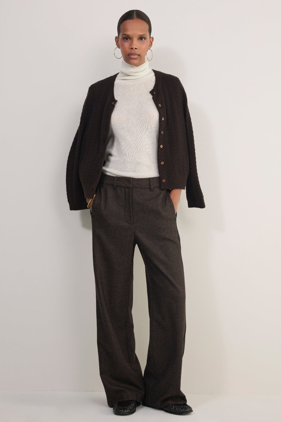 Erica Davies x WYSE Wool Trouser - Brown Check Side Stripe