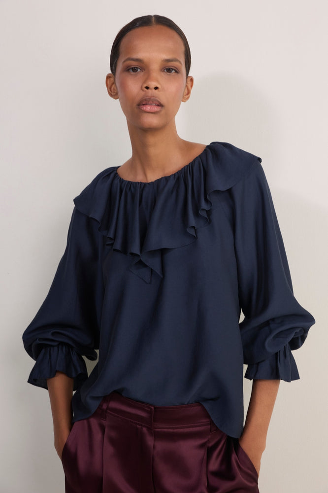Erica Davies x WYSE Ruffle Blouse - Midnight