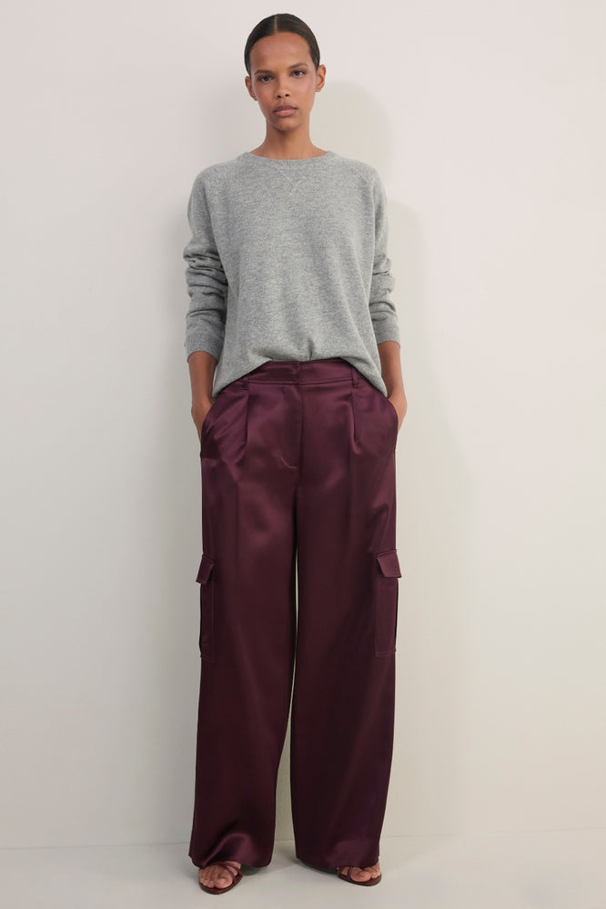 Erica Davies x WYSE Satin Cargo Trouser - Aubergine