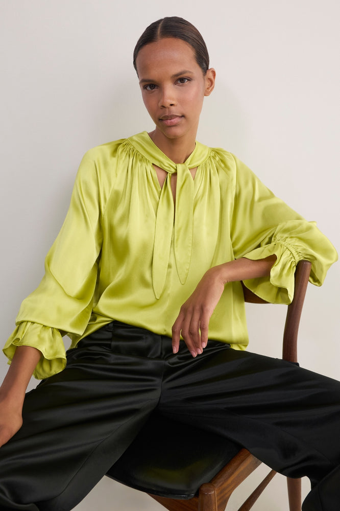 Erica Davies x WYSE Silk Blouse - Chartreuse