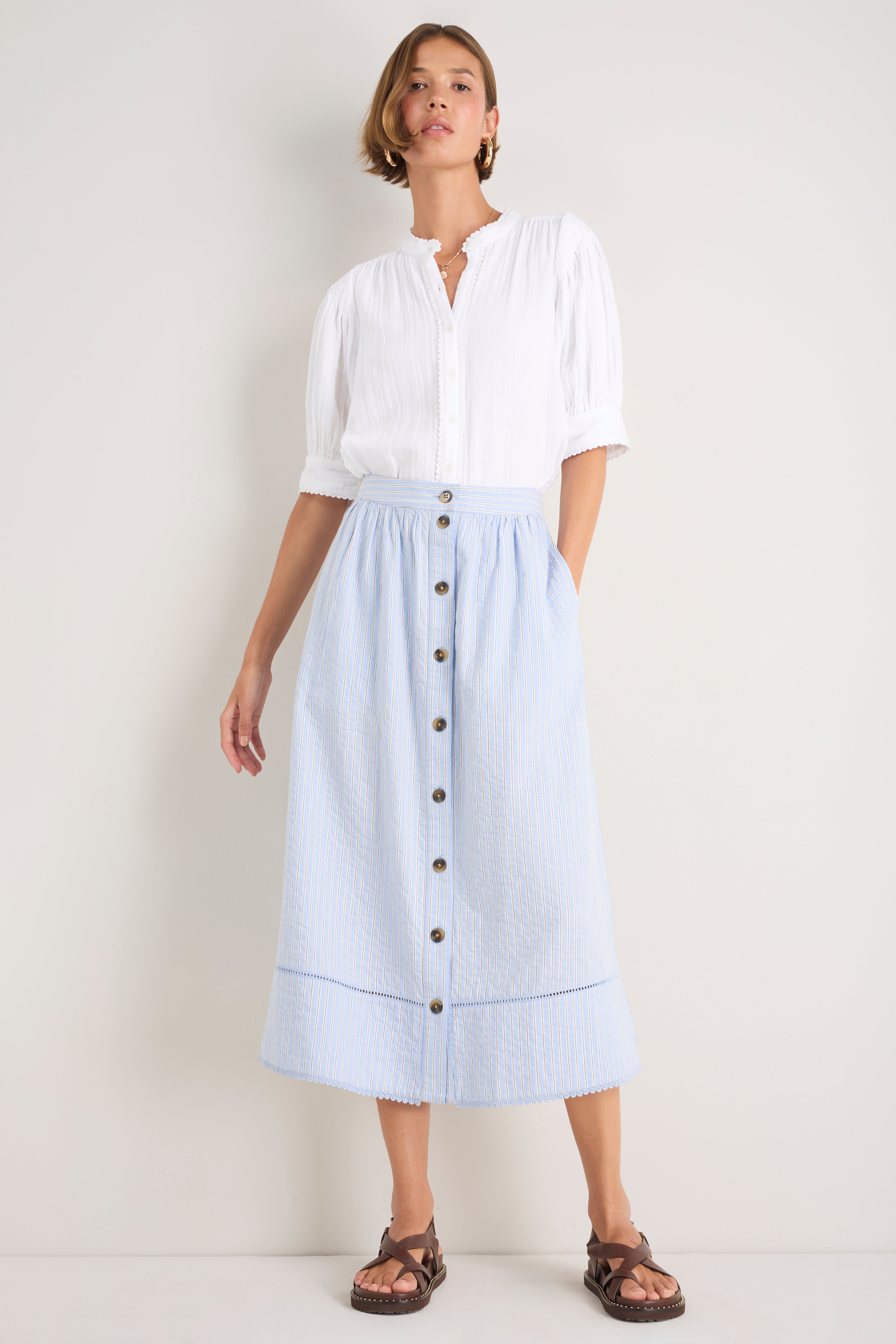 Evangeline Skirt - Powder Blue Stripe