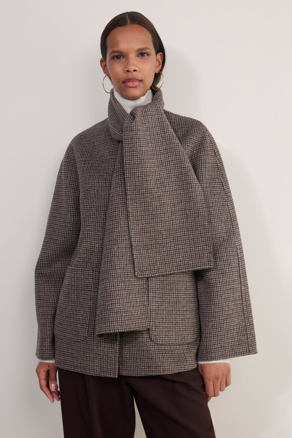Evie Reversible Scarf Coat - Chocolate Check