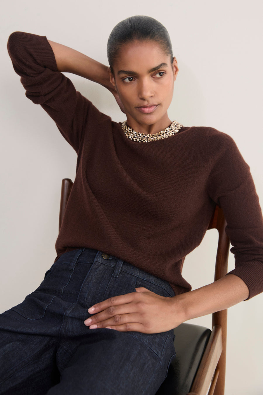 Felicity Embellished Neck Jumper - Chocolate