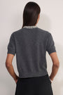 Felicity Embellished Neck Cardigan - Charcoal Grey