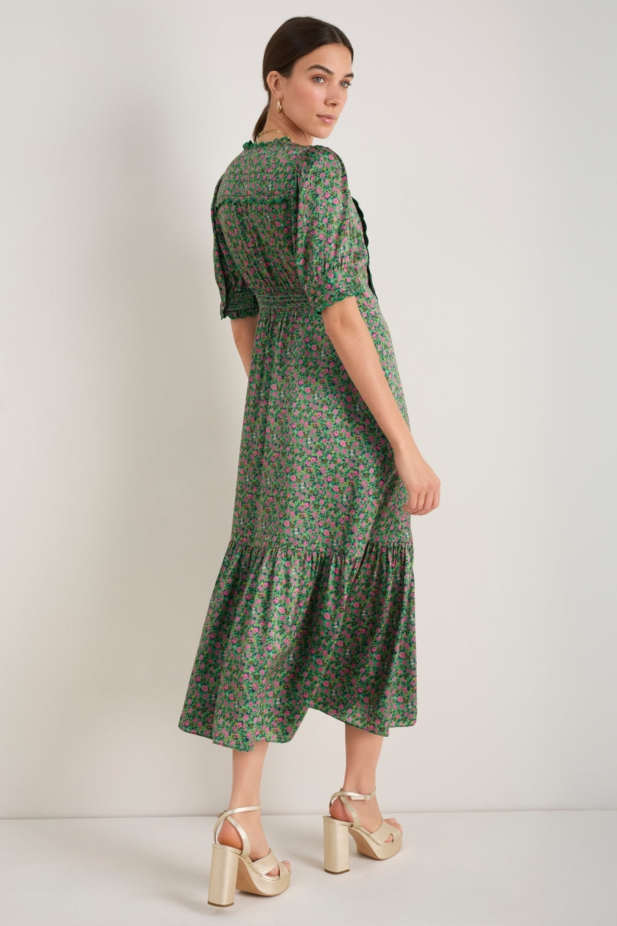 Finley Silk Dress - Jade Green Garden Floral