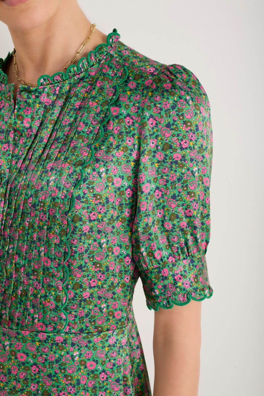 Finley Silk Dress - Jade Green Garden Floral