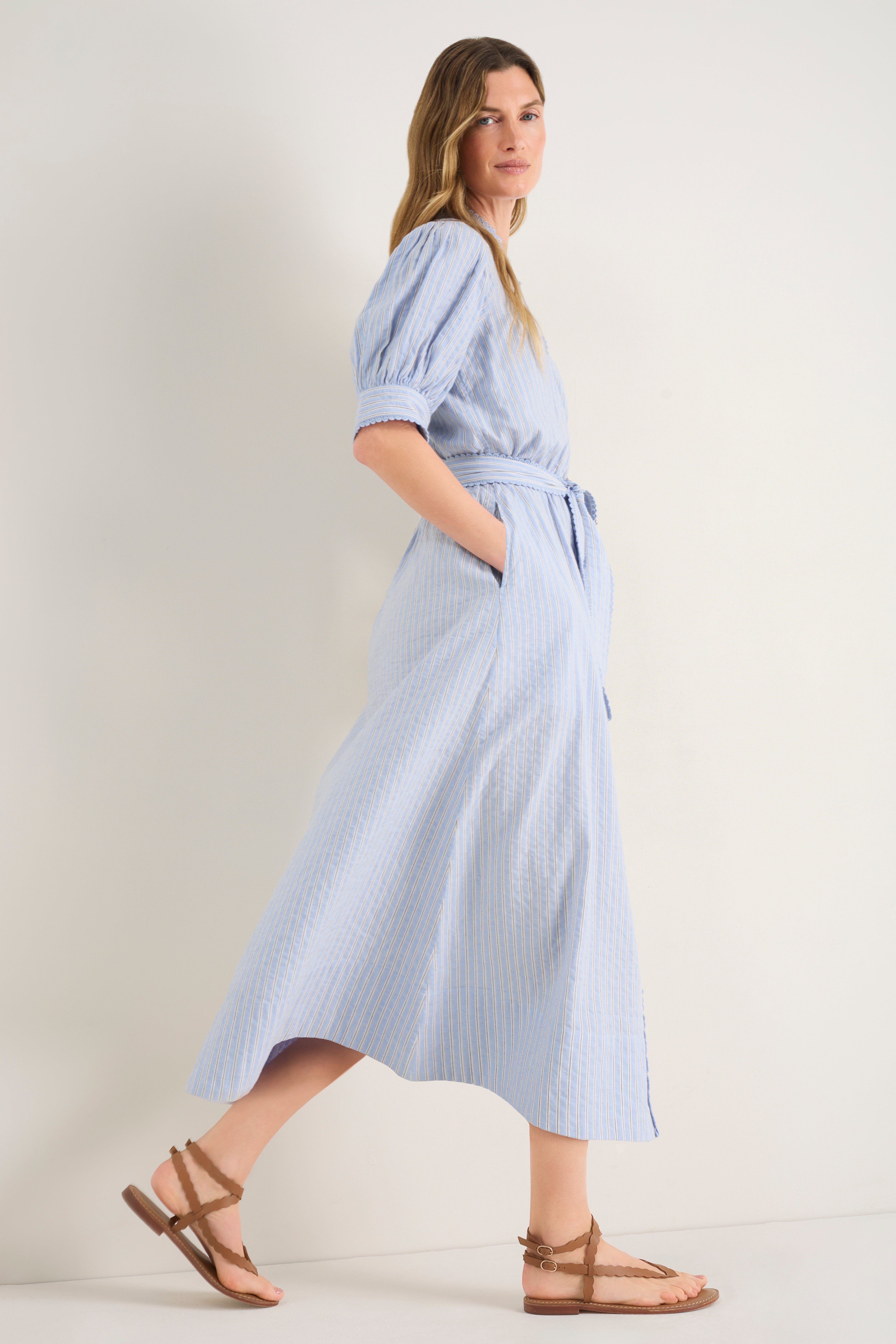 Fiona Shirt Dress - Powder Blue Stripe